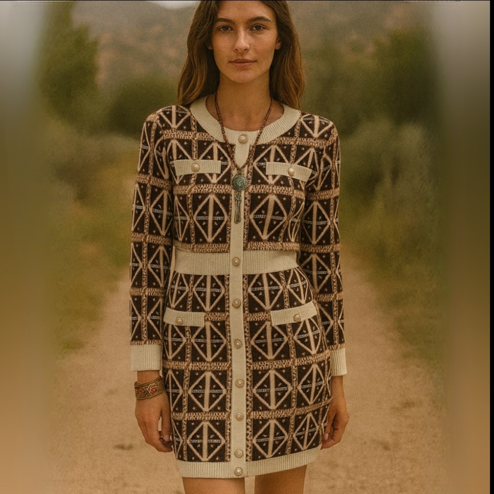 Alice Dudu Stretchy Thick Sweater Cream Midi Preppy Dress